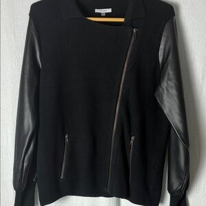 Sioni Black Mixed-Media Asymmetrical Zip Jacket